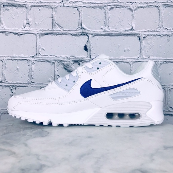 Nike Air Max 90 White Shoes Adult Unisex Blue Swoosh Sneakers DX0115-100 - Picture 8 of 11